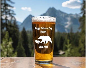 Personalised Engraved Father's Day Glass, Daddy Bear, Baby Bear, Daddy Gift, Dad, Birthday