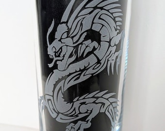 Engraved Dragon Glass, Personalised Dragon Gift, Mythical Gift, Engraved Highball Glass
