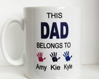 This Dad Belongs To, Personalised Mug, Handprint, Father's Day, Birthday, Gift Boxed, Daddy