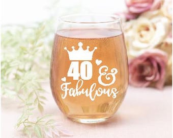 40 & Fabulous Engraved Glass, Choice of Glasses, 40th Birthday Gift