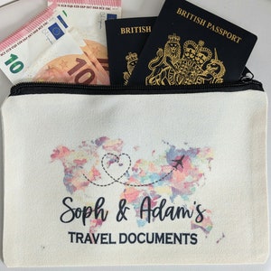 Carteira de documentos de viagem personalizada, porta-passaporte, carteira de dinheiro, bilhetes de viagem, carteira com zíper, carteira de viagem