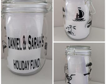 Personalized Holiday Fund Jar: Kilner Style Glass Money Box