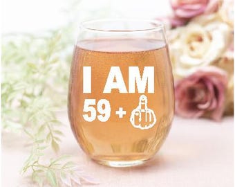 60th Birthday Engraved Wine Glass: Funny Middle Finger Gift
