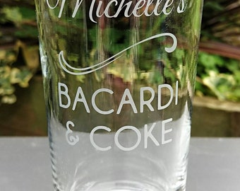 Personalised Bacardi & Coke Highball Glass, Engraved, Any Name and Drink can be added, Engraved Glass, Birthday Gift, Christmas Gift