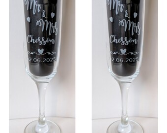 Engraved Wedding Champagne Flutes: Personalized Mr & Mrs Gift