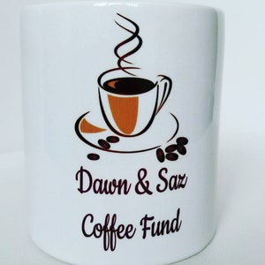 Personalised Coffee Fund, Ceramic Money Box, Gift Boxed, Savings Jar