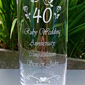 Personalised Engraved Wedding Anniversary Vase - Ruby Wedding, Silver Wedding, Golden Wedding, Anniversary Gift