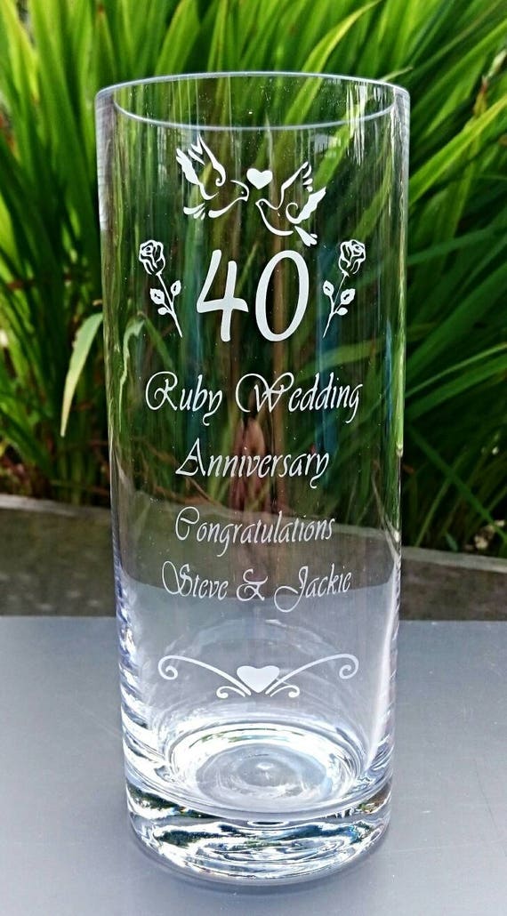Personalised Rectangle Vase Silver Pearl Ruby Golden Wedding Anniversary Gift 