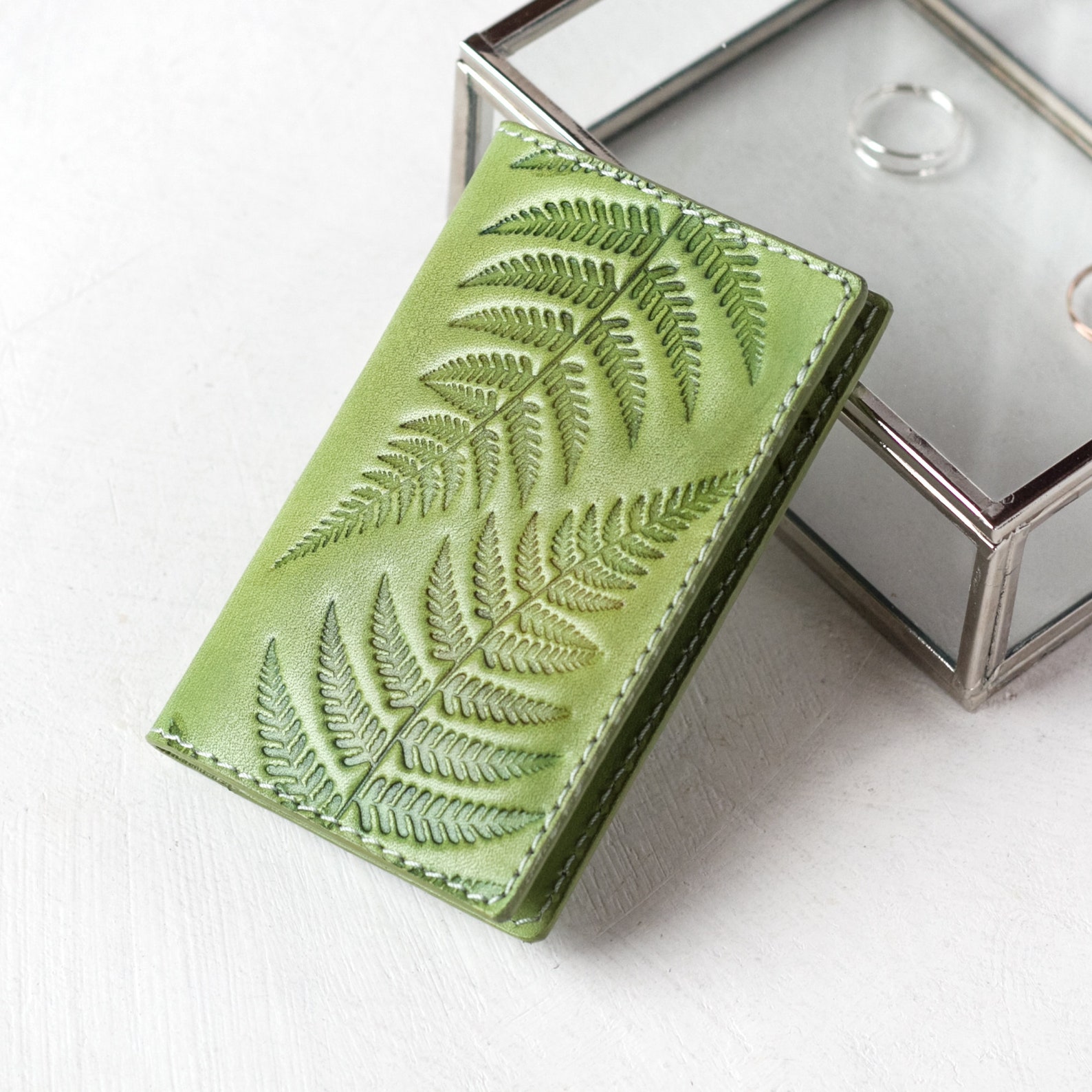 Light Green Leather Business Card Holder Small Women's Etsy