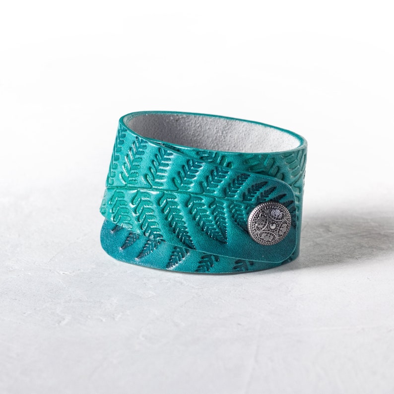 Turquoise Leather Cuff Bracelet for Women 1.6 inches wide Etsy