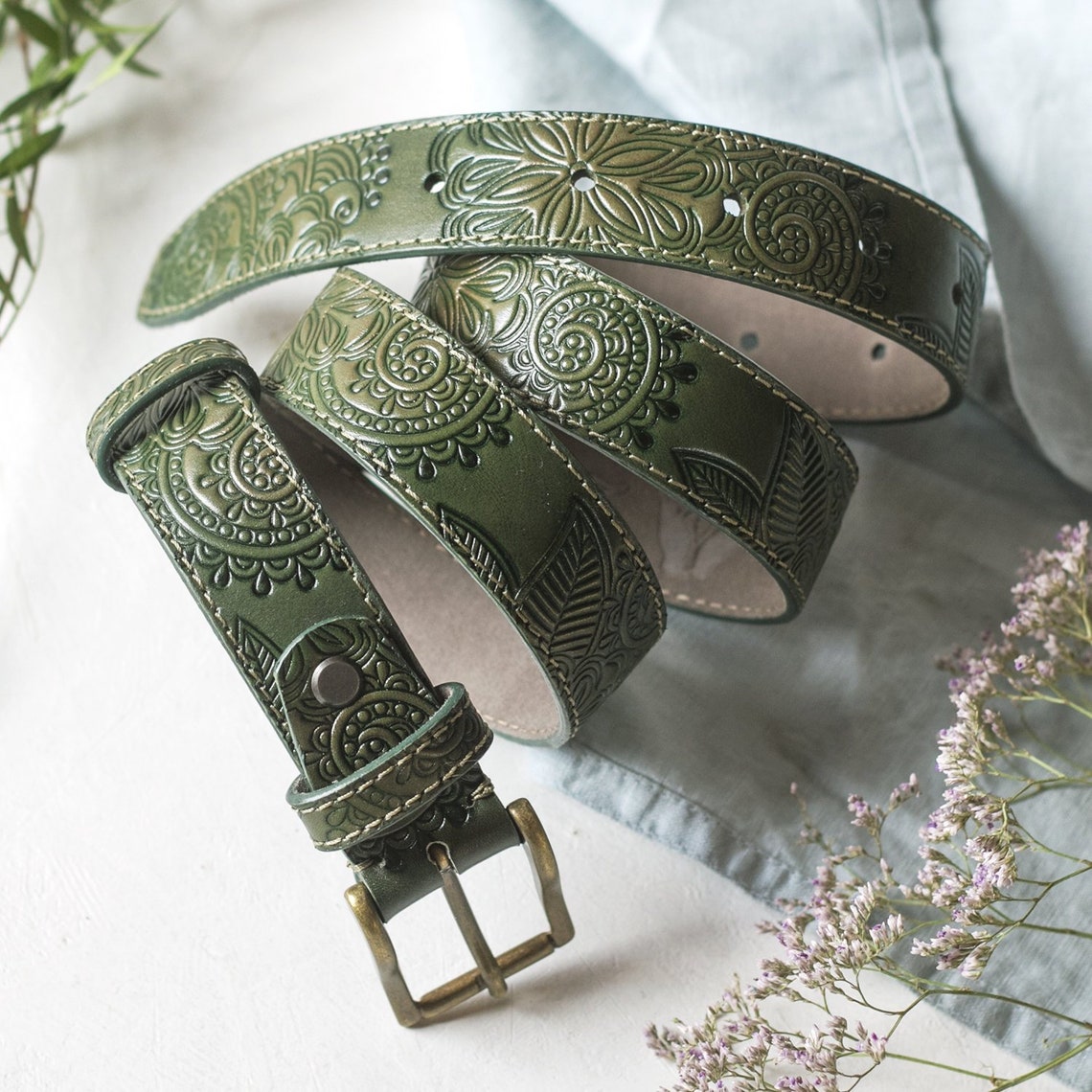 Olive Green Leather Belt Leather Belt for Women 1 1/5 inches Etsy