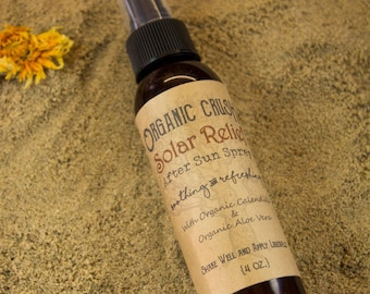 SOLAR RELIEF After Sun Spray | Sunburn Relief | Beach Essentials | with Organic Calendula and Aloe Vera | After Sun Mist | Sun Burn Spray