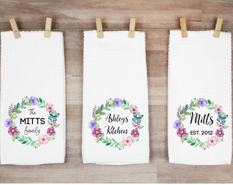 Mother's Day Gift, Gifts for her, Personalized towels, Custom Floral Kitchen Towel Set, Personalized Dish Towel, Custom Wedding Gift