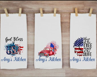Patriotic Decor, Kitchen Towel Set, 4th of July kitchen decor, Patriotic Gifts, Personalized kitchen towels, dish towels