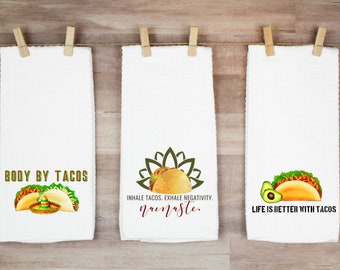 Funny Kitchen Towels, Taco Dish Towels, Kitchen Pun Towels, Gift for Wedding Shower, Funny Hostess Gift