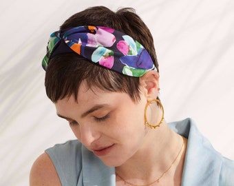 Maisie, Green, Pink & Blue Bold watercolour Floral Bouquet print Headband