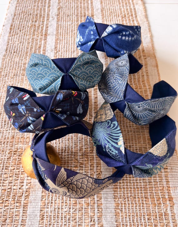 Navy Indigo Japanese Print Handmade Headbands - Etsy Norway display picture 3