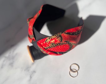 Akimi Red, Black & Gold Japanese graphic wave pattern Headband