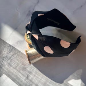 Dottie Black Headband with Pink Polka Dots