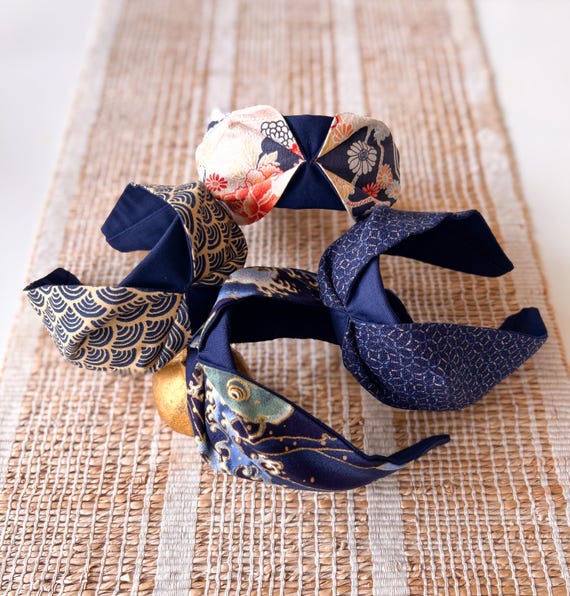 Navy Indigo Floral, Sashiko, Wave Japanese Print Handmade  display picture 1