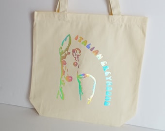 Italian Greyhound Dog Cotton Tote Bag Vinyl Design Applied by Hand Niche