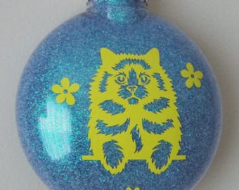 Ragdoll Longhair Cat Christmas Ornament | Blue Glitter Silhouette Tree Decoration