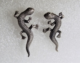 Vintage 1980s Lizard Gecko Salamander Textured Post Earrings Animal