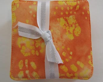 Cotton Fabric Coasters, Set of 6, Orange & Yellow Modern Design, Handmade , USA