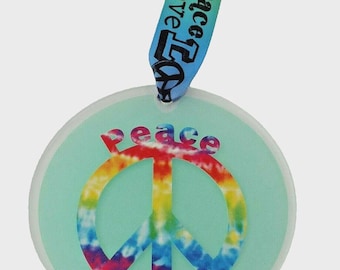 Tie Dye Peace Sign Ornament – Acrylic Hanging Wall Art USA Made