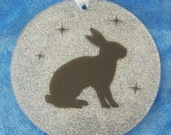 Easter Bunny Rabbit – 4in round Glitter Ornament   Spring Décor