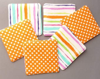Handmade Cotton Fabric Coaster Reusable Modern Design  set of 6  drink coasters material