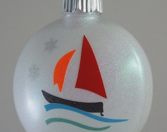 Sailboat Design Ornament  White Glitter USA