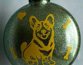 Handmade Corgi Christmas Ornament – Green Glitter Holiday Tree Decoration