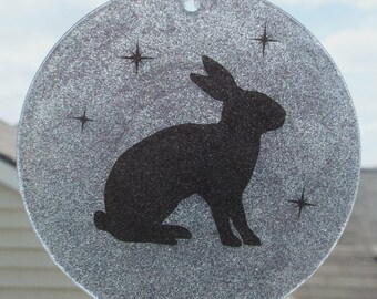 Easter Bunny Rabbit – 4in round Glitter Ornament   Spring Décor