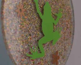 Frog Ornament Acrylic Glitter Round Wall Hanging Decor Shatterproof Handmade USA Made 4 Inch