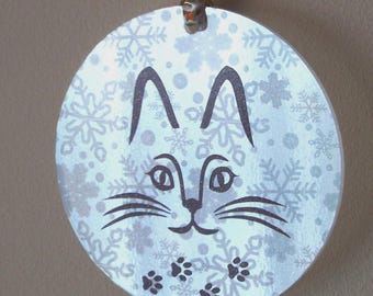 Cat Face Ornament | Maroon Glitter Acrylic Disc | Handmade Pet Decor