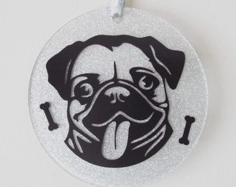 Pug Dog Ornament Window Wall Acrylic Disc Decoration 4in