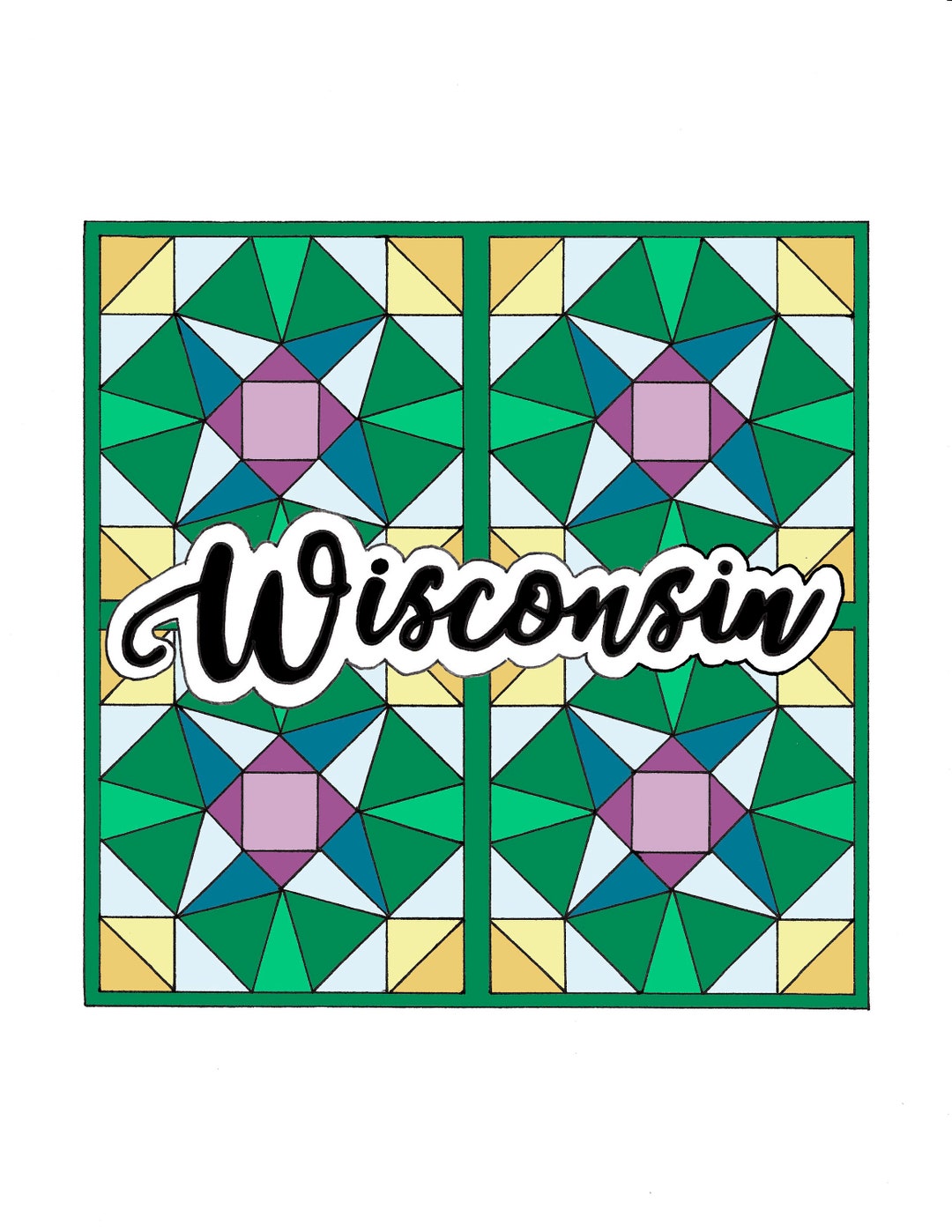 Wisconsin Quilt Block, Quilt Square Wall Art, State Quilt Blocks, Quilt Block Print, Quilt