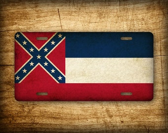 SignsAndTagsOnline Americana Mississippi Flag License Plate Antique Textured MS State Auto Tag