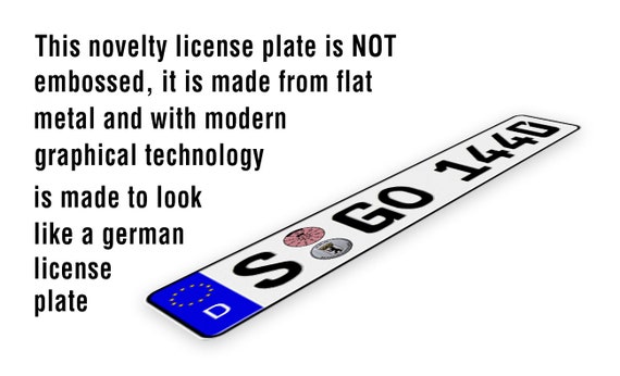 Custom Text Novelty German License Plate ANY TEXT Full Size