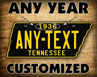 1954-1958 Antique Tennessee License Plate BLACK & GOLD Vintage Retro Replica TN Auto Tag  ~Personalized with Any Text!