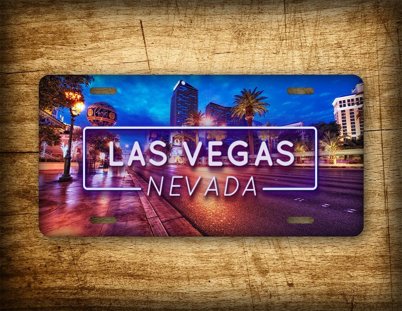 Las Vega Neon Lights License Plate 'Vegas Auto Tag 6x12 Nevada Sin City Metal Aluminum Sign image 1