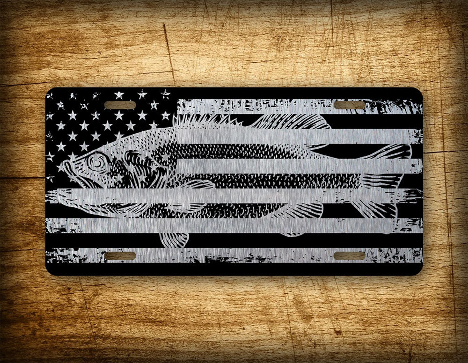Brushed Aluminum BASS Fishing License Plate American Flag Etsy