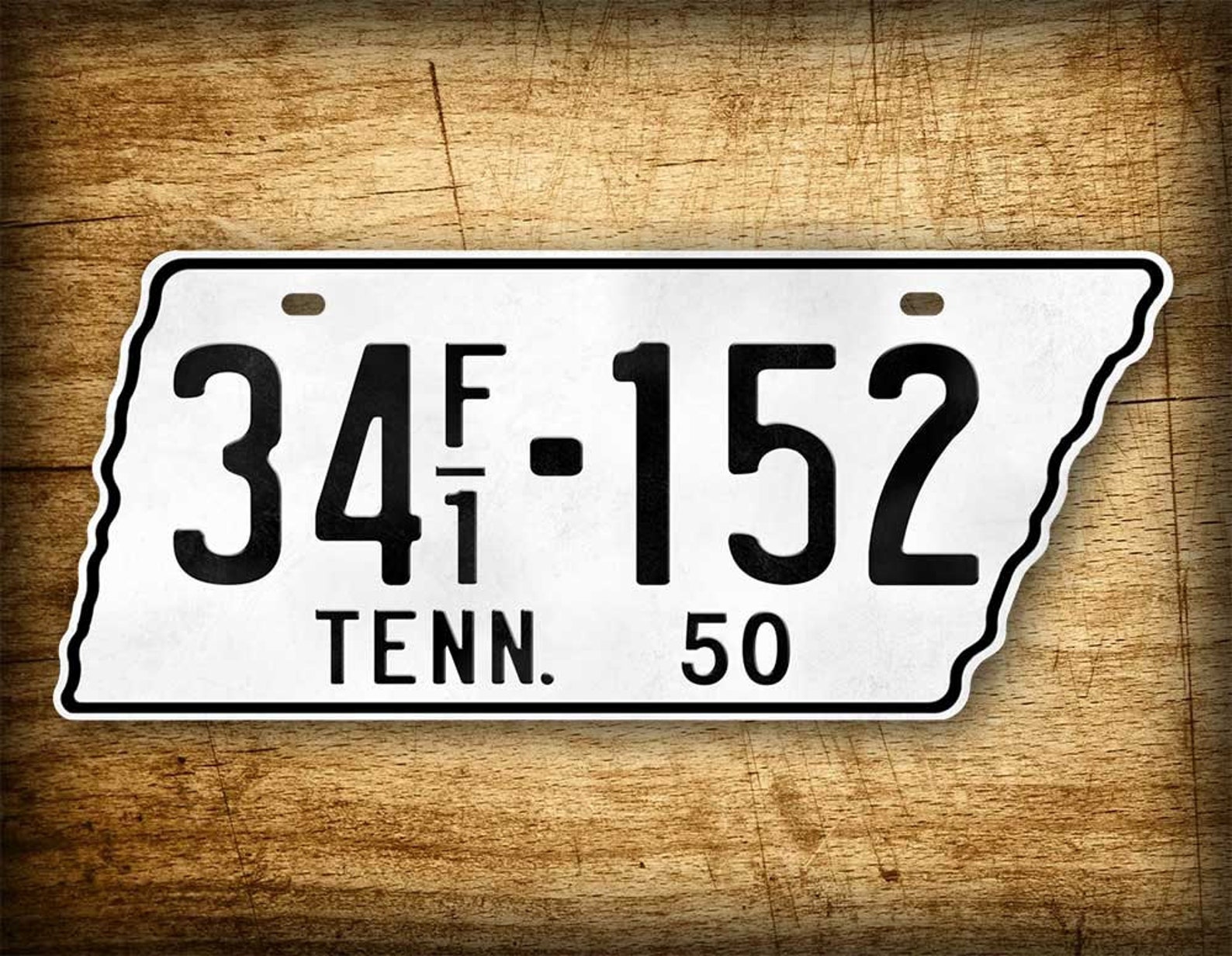 1950 Antique Tennessee License Plate White & Black Vintage Retro