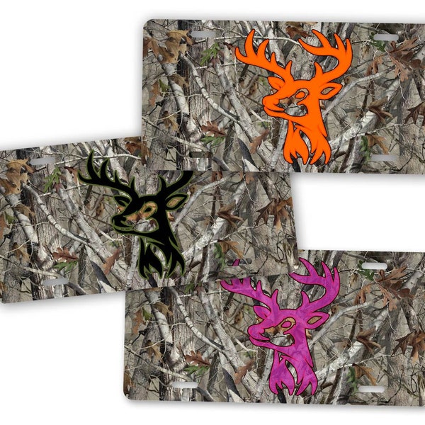 Camo Deer Head License Plate Hunting Buck Doe Hunting Buck Doe Hunter Camouflage Hunter Orange Black Or Pink