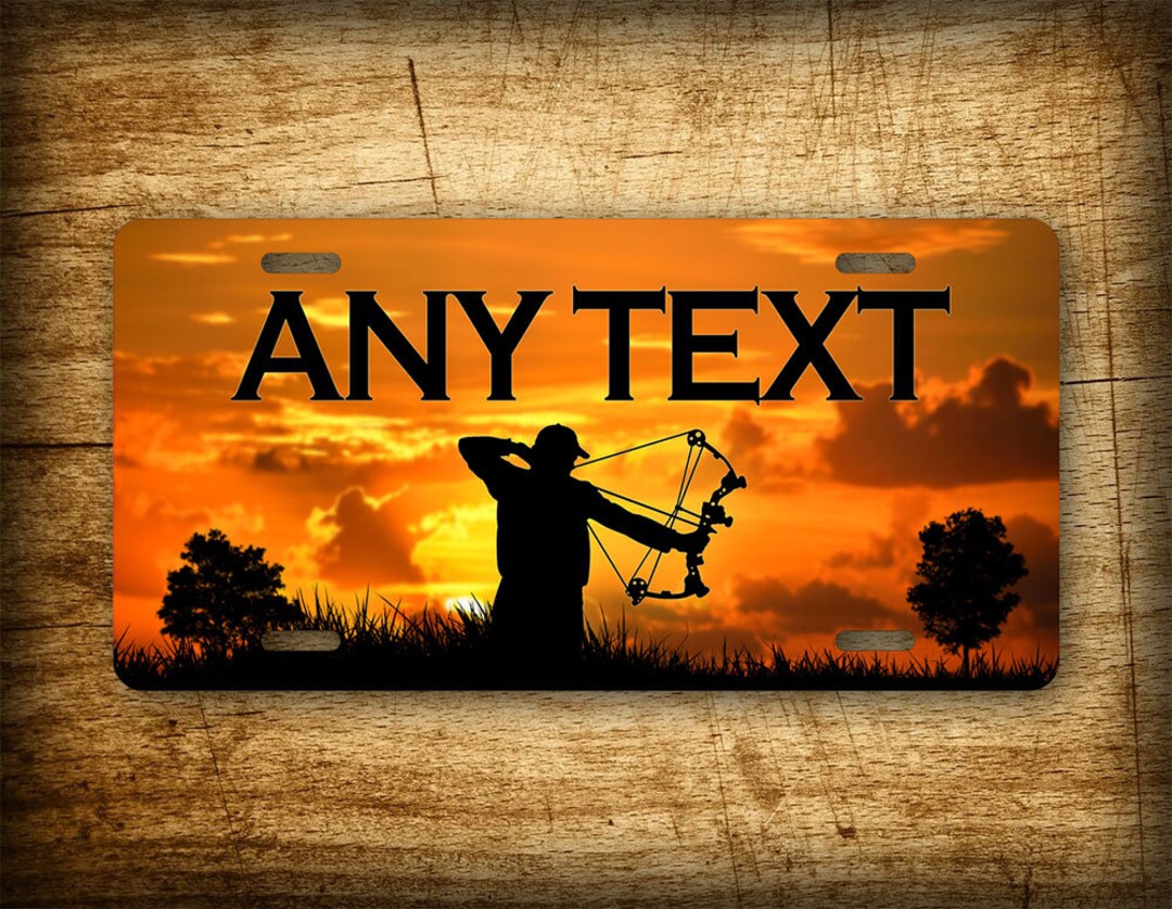 Personalized Bow Hunting License Plate Custom Deer Hunter Gift Auto Tag