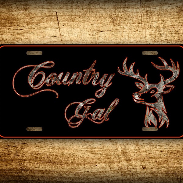 Country Gal Camo License Plate Deer Head Hunting Buck Doe Hunter Silhouette Camouflage Auto Tag 6x12 Aluminum