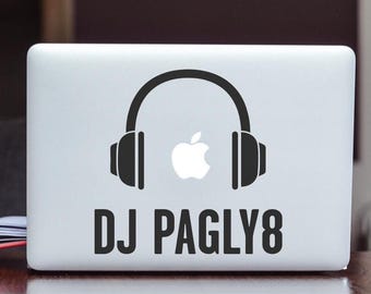 Sticker PERSONALIZZATO DJ col tuo nome, HEADPHONES, decal per Mac MacBook  adesivi personalizzati custom stickers dj name, personalized gift