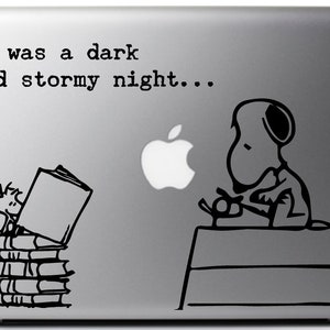 Macbook decal SNOOPY & WOODSTOCK,  it was a dark and stormy night, suitable for MAC - MacBook pro air 11, 13 15'',macbook decal, sticker mac