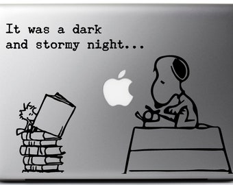 Macbook decal SNOOPY & WOODSTOCK,  it was a dark and stormy night, suitable for MAC - MacBook pro air 11, 13 15'',macbook decal, sticker mac